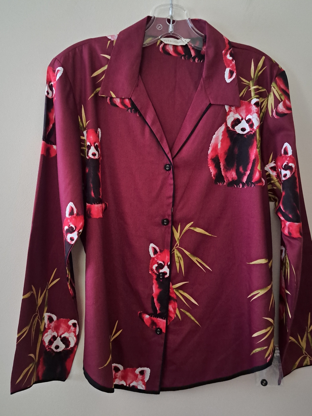 Cyberjammies Burgundy Red Panda Print Button-Up Top